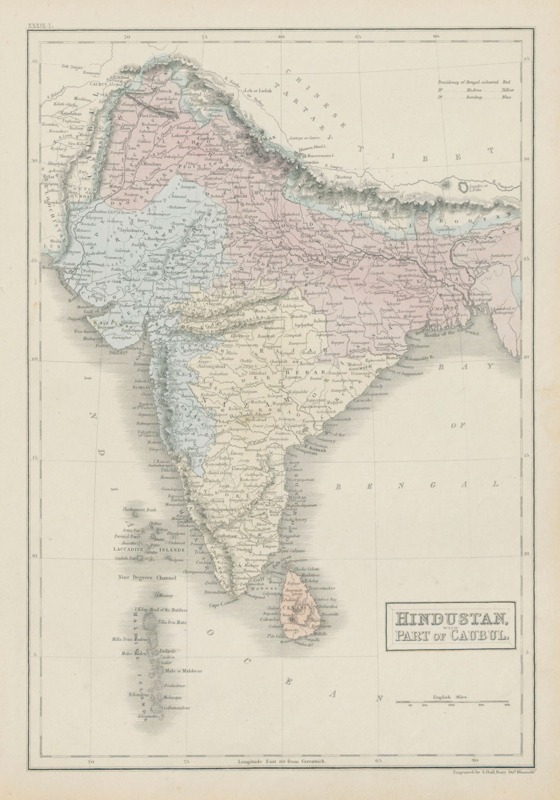 Hindustan with part of Caubul. British India & Afghanistan. SIDNEY HALL 1856 map